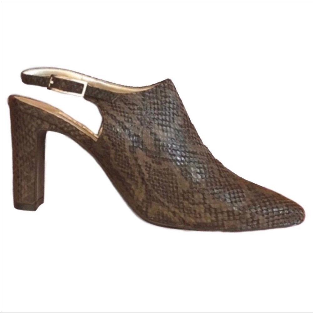 NIB Sam & Libby Brown Allure Snakeskin Effect Slingbacks